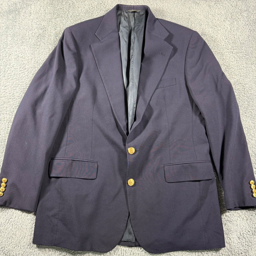 VTG Polo University Ralph Lauren Blazer Men 42  Blue Wool Gold Buttons USA Made